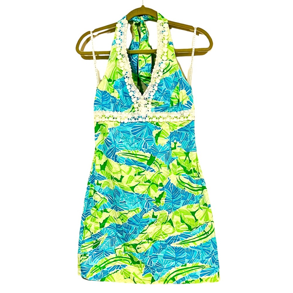 Lilly Pulitzer Cocoa Halter Dress Turquoise Gator Alley Print